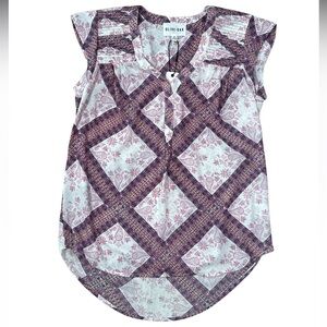 Olive & Oak Sleeveless Geometric Mauve and White Blouse Size Medium NWT